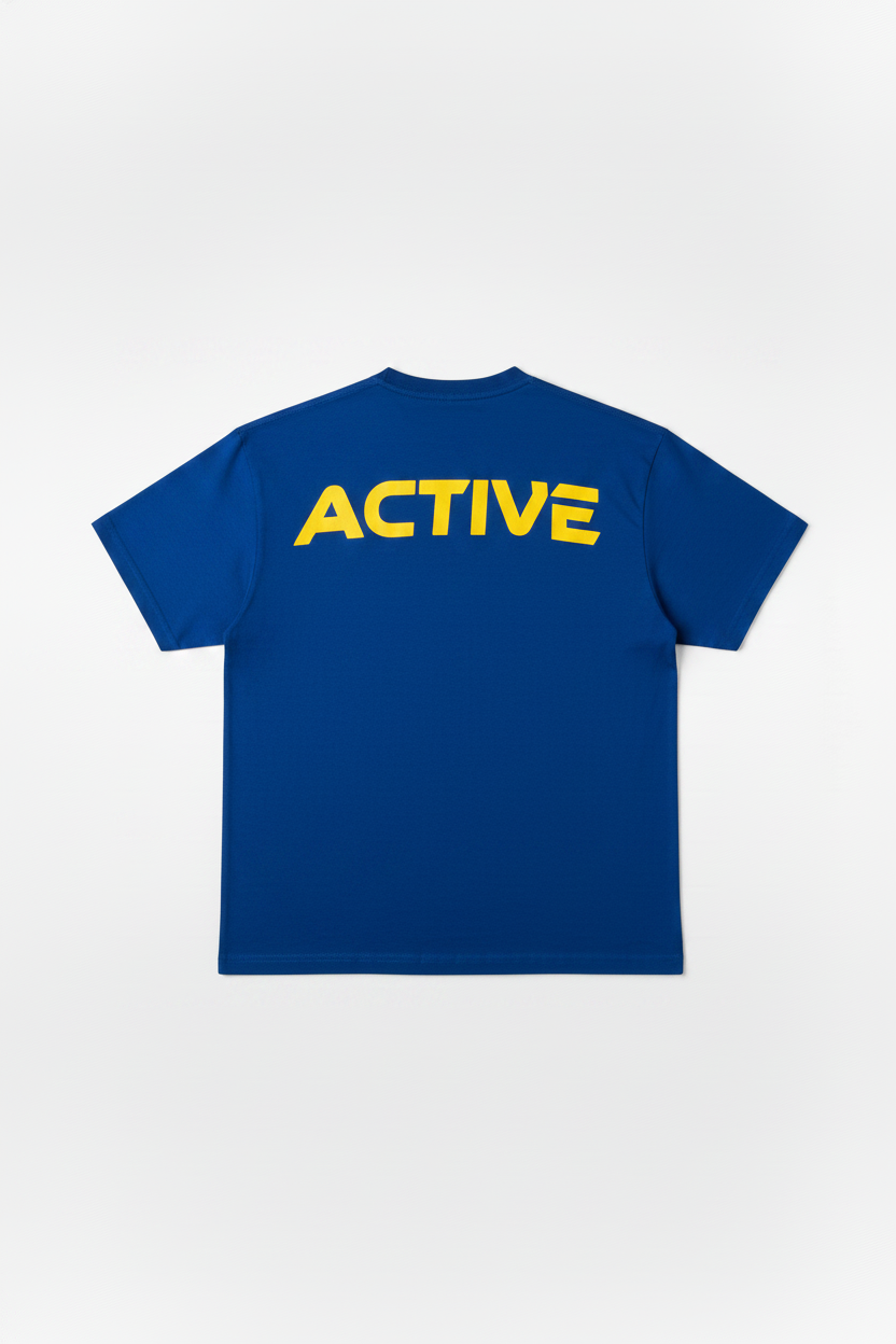 THE 'PUMP-COVER' ACTIVE TEE blue w/ yellow